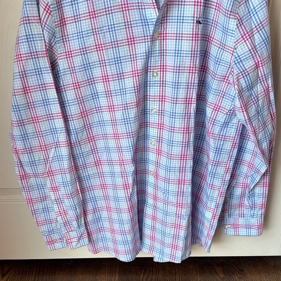 Vineyard Vines mens whale shirt 100% cotton Blue pink Plaid button down Shirt XL - Picture 3 of 7